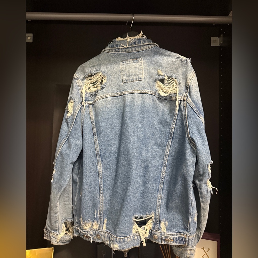 Zara Light Blue Ripped Denim Jacket - Picture 2 of 5
